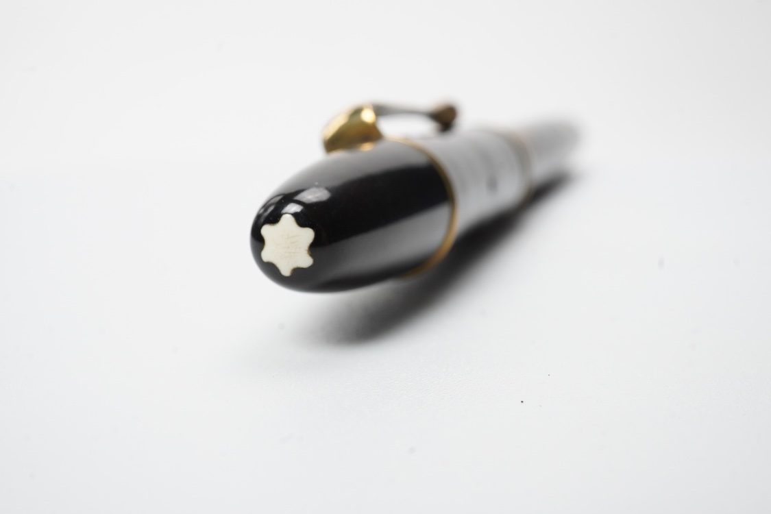 A rare Montblanc high top fountain pen in brown and black marble barrel with black cap